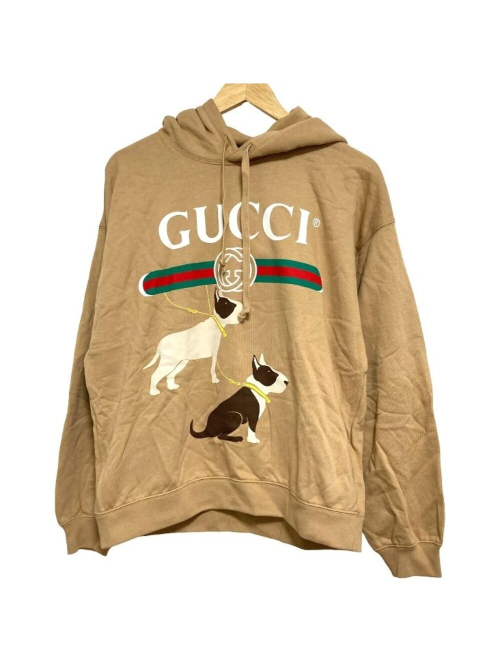 Gucci Logo Dog Print Pullover Sweatshirt Hoodie Beige XS